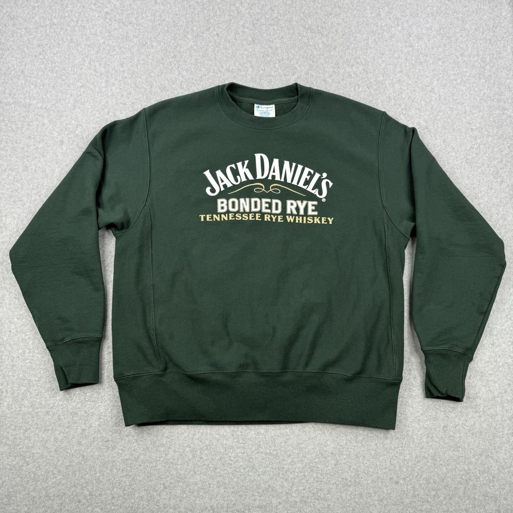 Vintage Champion Sweatshirt Mens Large Green Reverse Weave Jack Daniels Whiskey